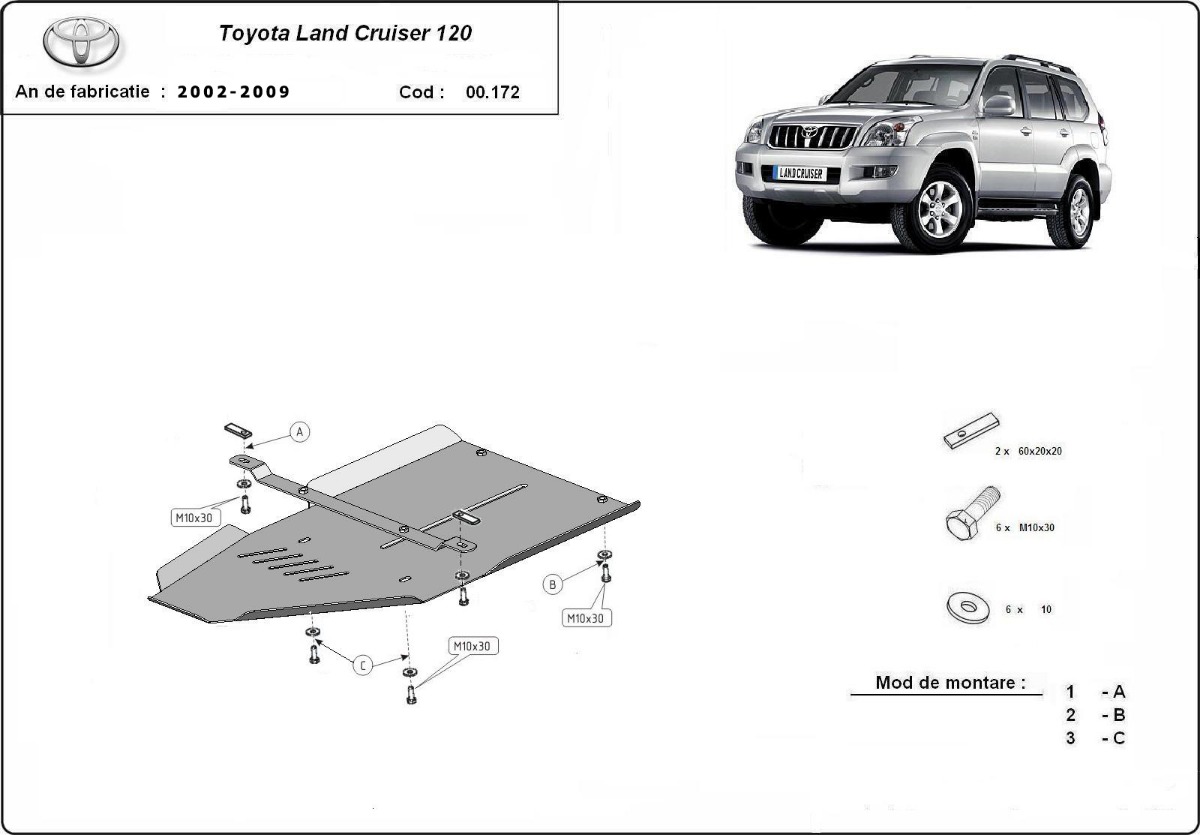 Ocelový kryt převodovky pro Toyota Land Cruiser J120 2002 - 2009, 3.0,4.2 D