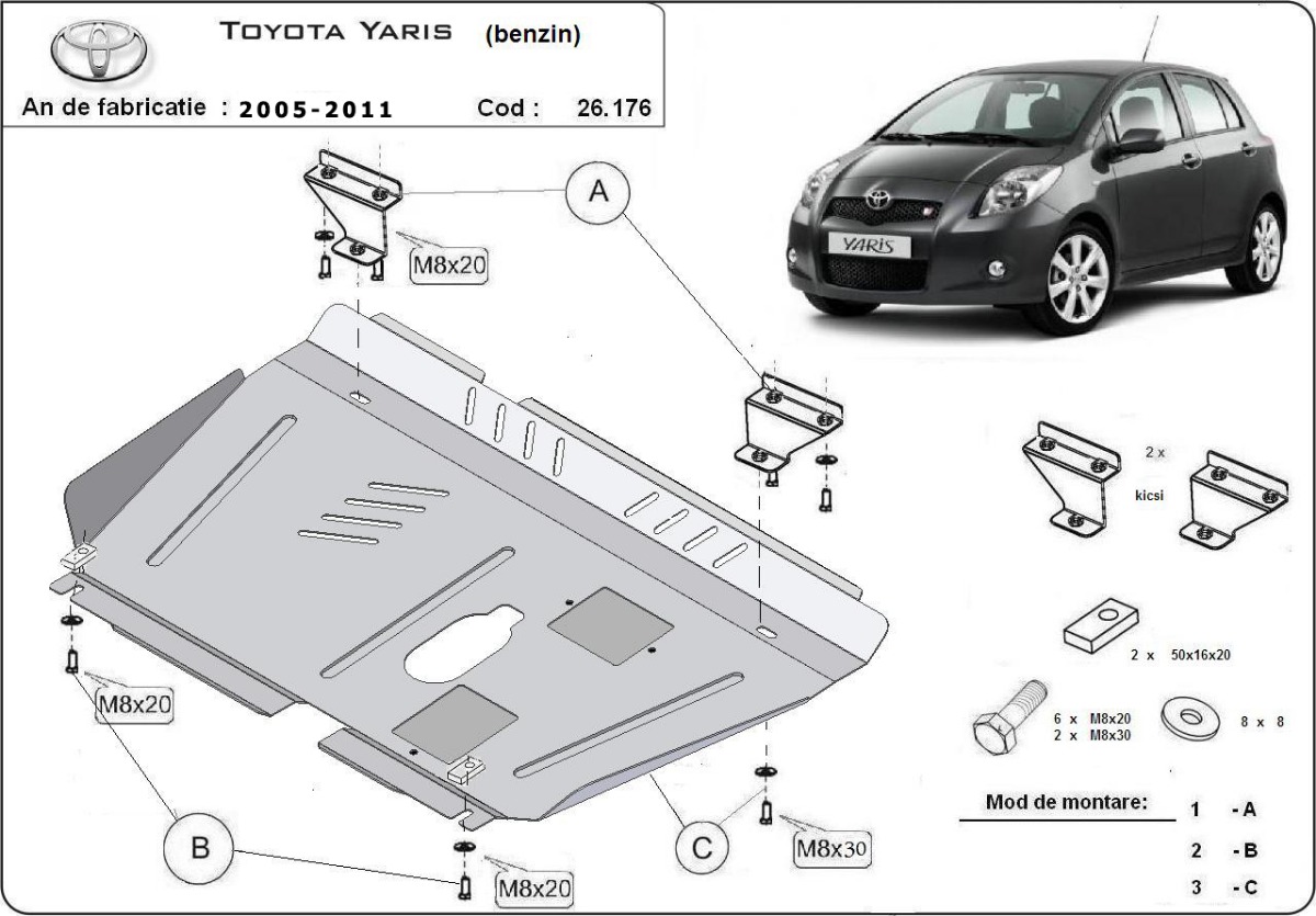 Ocelový kryt olejové vany pro Toyota Yaris - benzín 2005 - 2011, essence