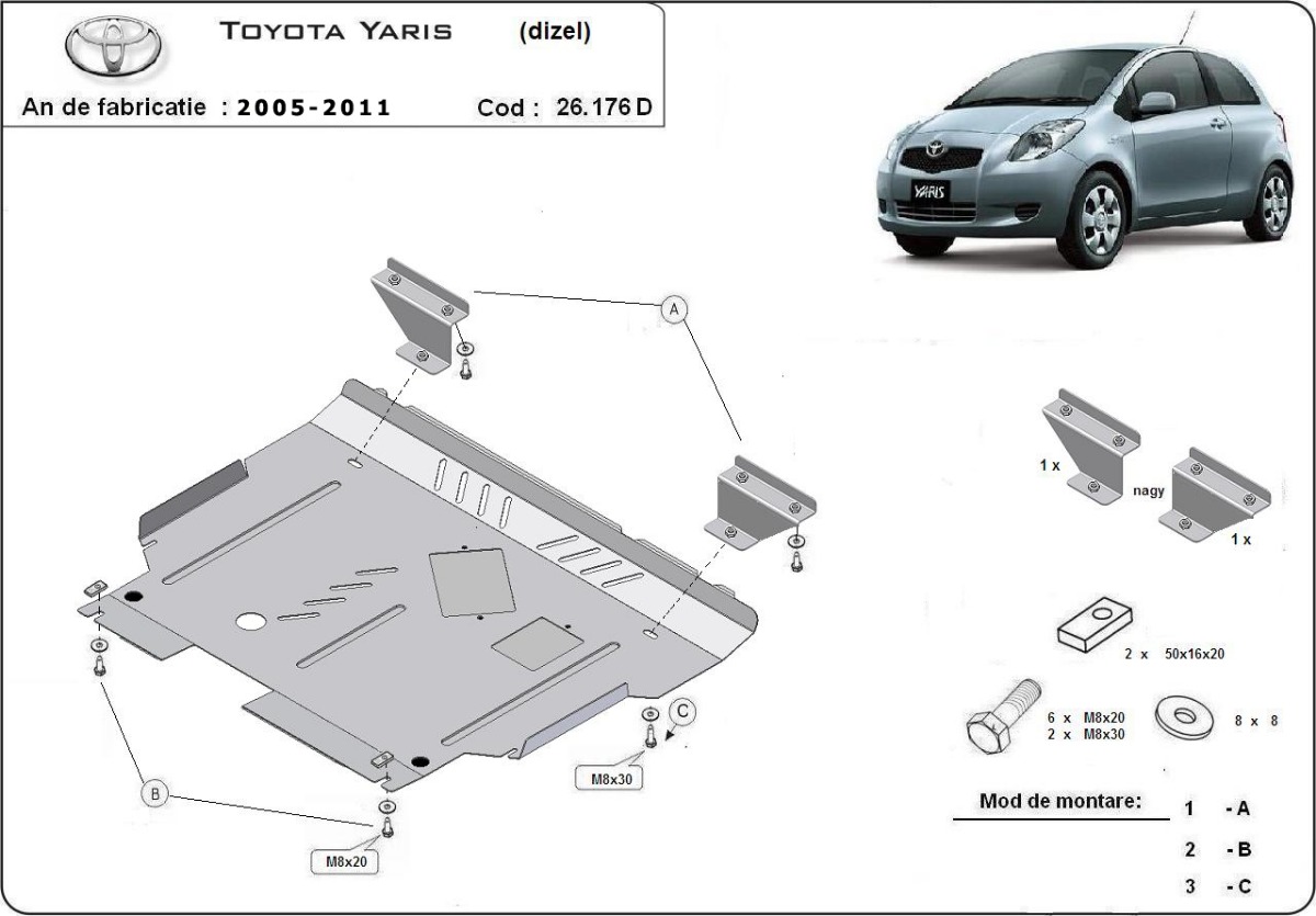 Ocelový kryt olejové vany pro Toyota Yaris - diesel 2005 - 2011, diesel