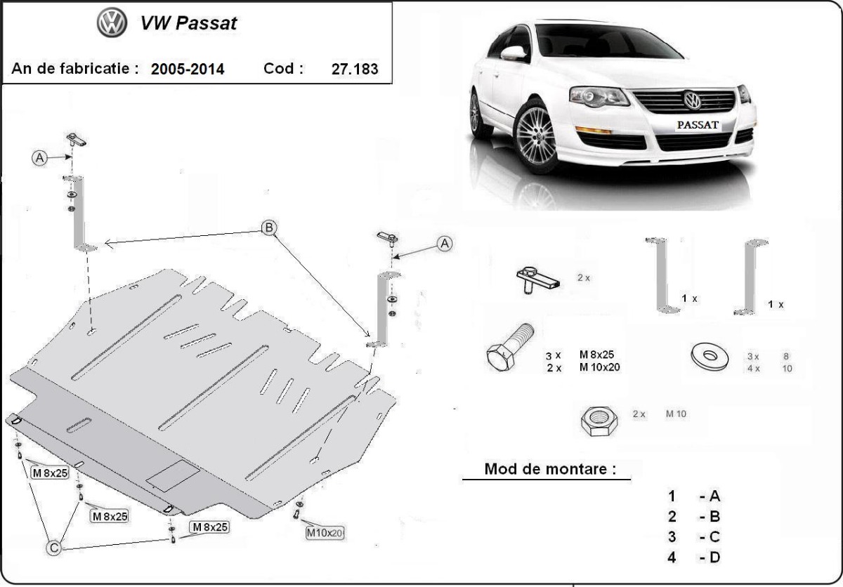 Ocelový kryt olejové vany pro VW Passat B6 2005 - 2014, 2.0 TFSI 4x4, 1,6 Tdi,1.9- 2.0,Tdi,