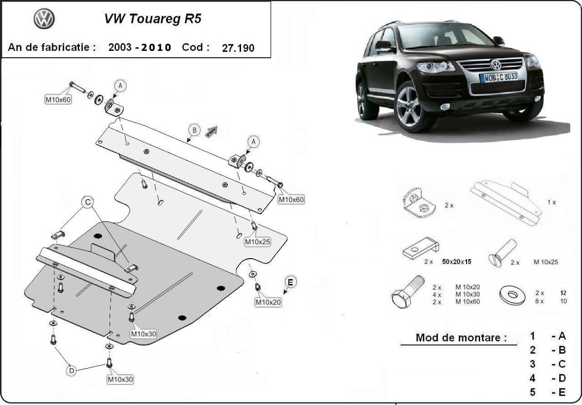 Ocelový kryt olejové vany pro Volkswagen Touareg 7L 2003 - 2010, všechny motory