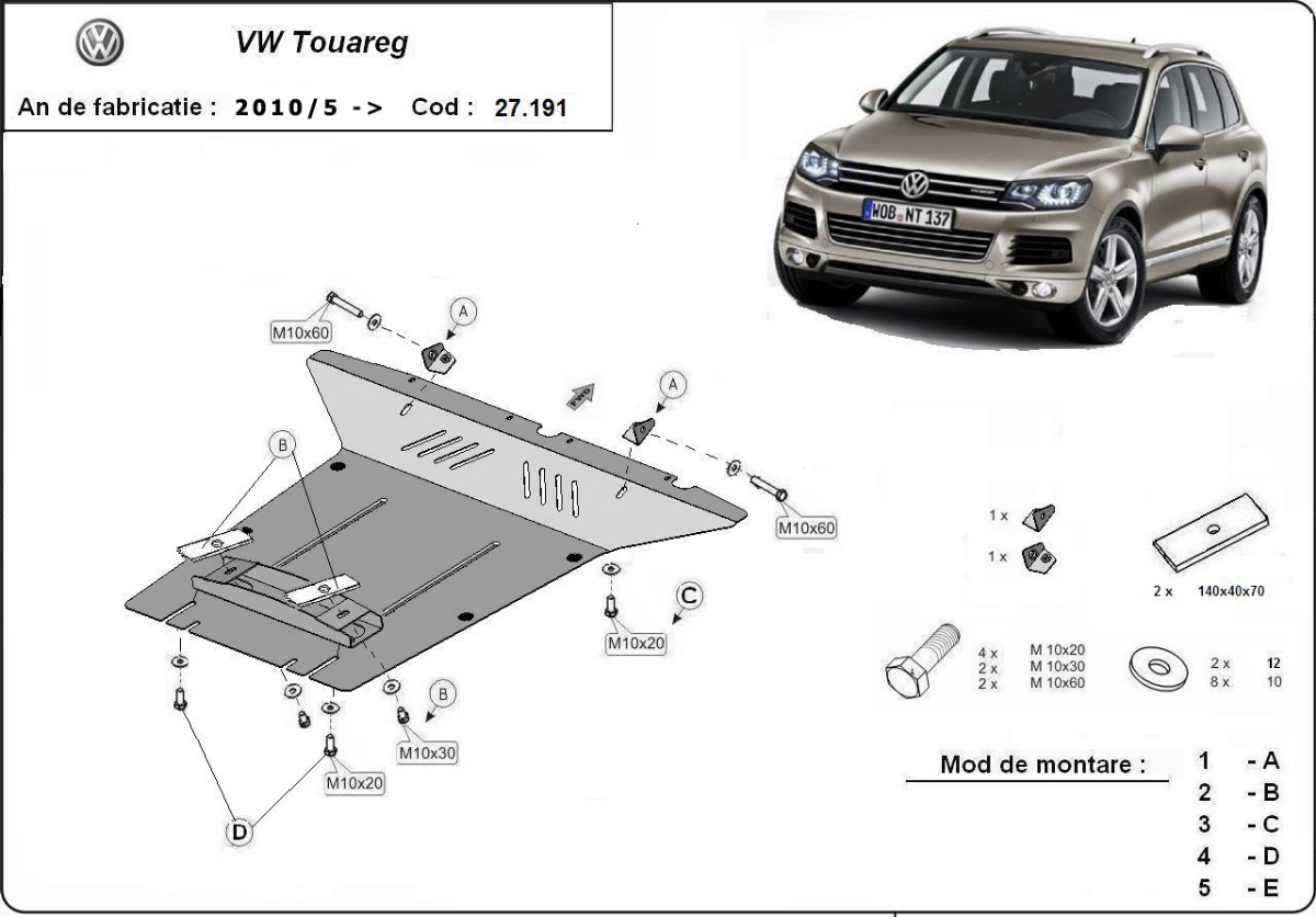 Ocelový kryt olejové vany pro VW Touareg 7P 2010 - 2018, všechny motory