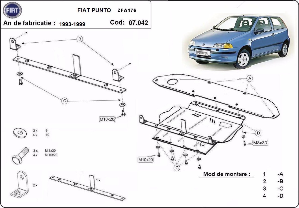 Ocelový kryt olejové vany pro Fiat Punto 1993 - 1999, všechny motory