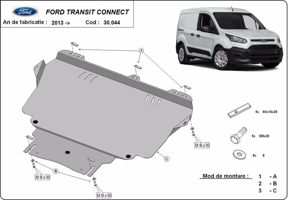 Ocelový kryt olejové vany pro Ford Transit Connect 2013 - 2022, všechny motory
