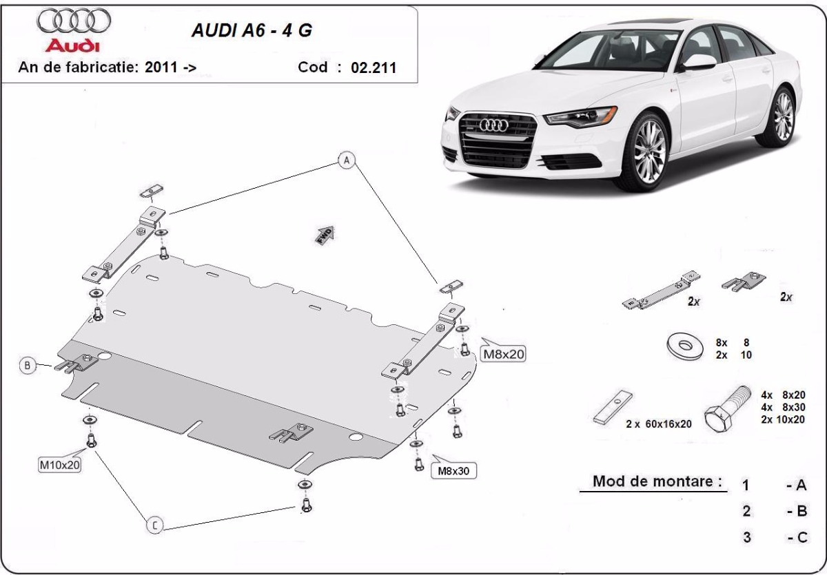 Ocelový kryt olejové vany pro Audi A6 2011 - 2018, Unknown