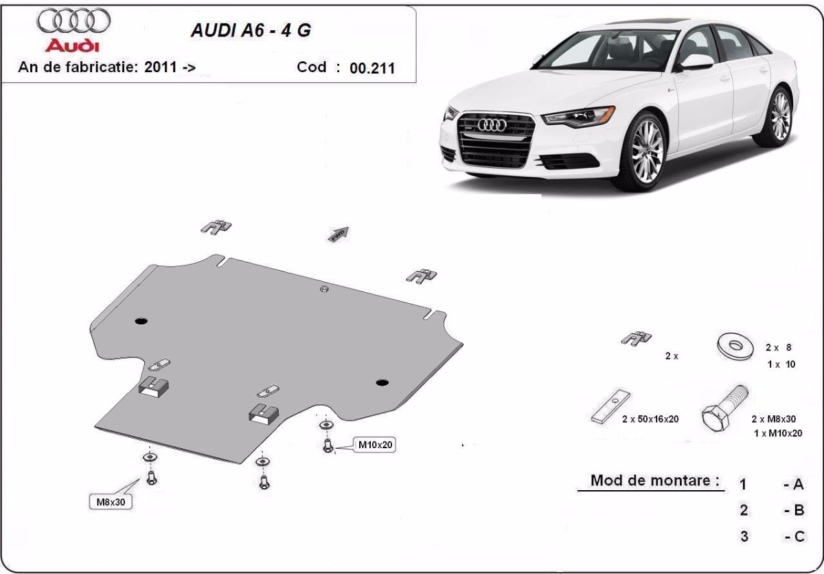 Ocelový kryt převodovky pro Audi A6 2011 - 2018, všechny motory