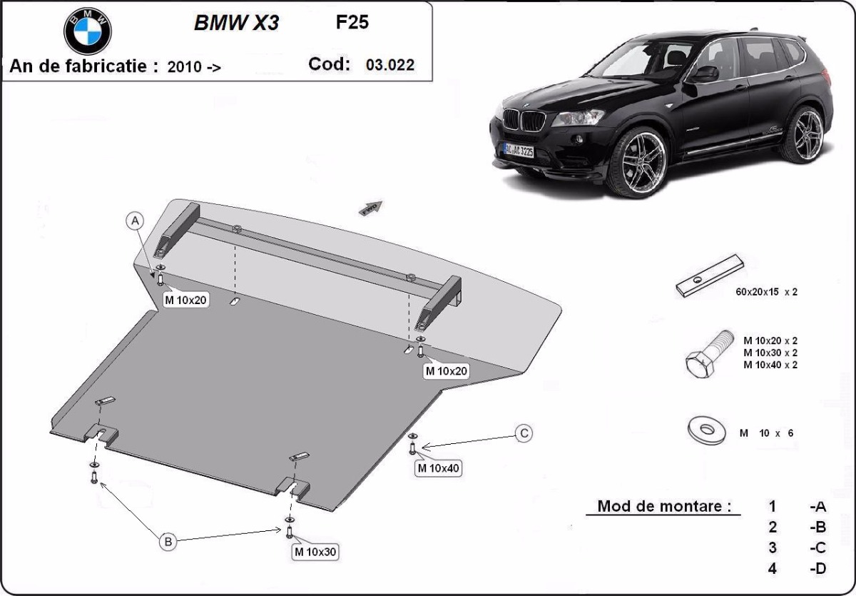 Ocelový kryt olejové vany pro BMW X3 - F25 2010 - 2017, všechny motory