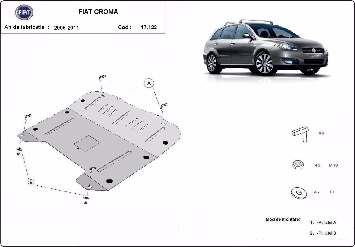 Ocelový kryt olejové vany pro ochranu motoru a převodovky pro Fiat Croma 2005 - 2011, Unknown