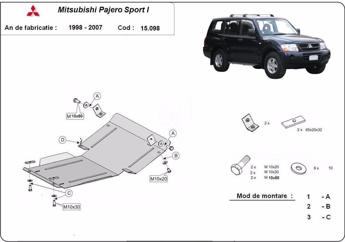 Ocelový kryt olejové vany pro ochranu motoru a chladiče pro Mitsubishi Shogun Sport 1 1998 - 2007, všechny motory
