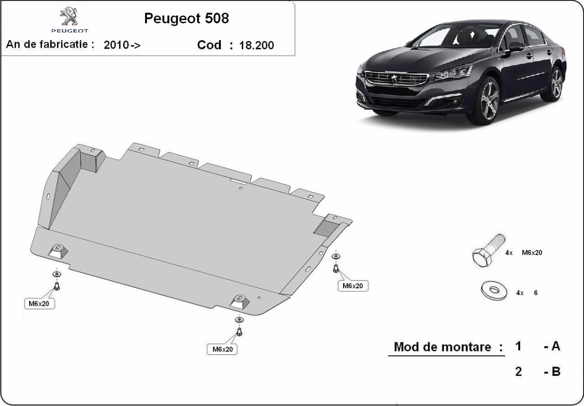 Ocelový kryt olejové vany pro Peugeot 508 2010 - 2018, všechny motory