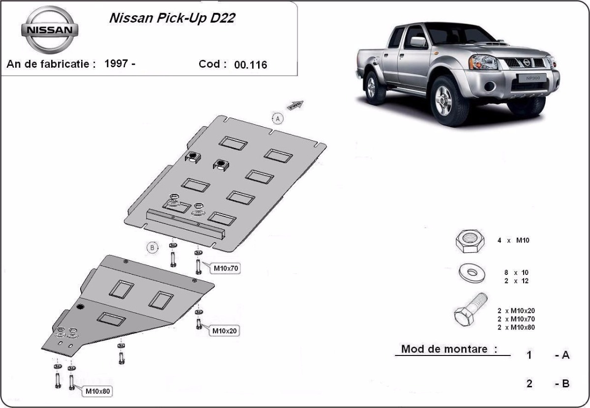 Ocelový kryt převodovky pro Nissan Pick Up 1997 - 2004, všechny motory