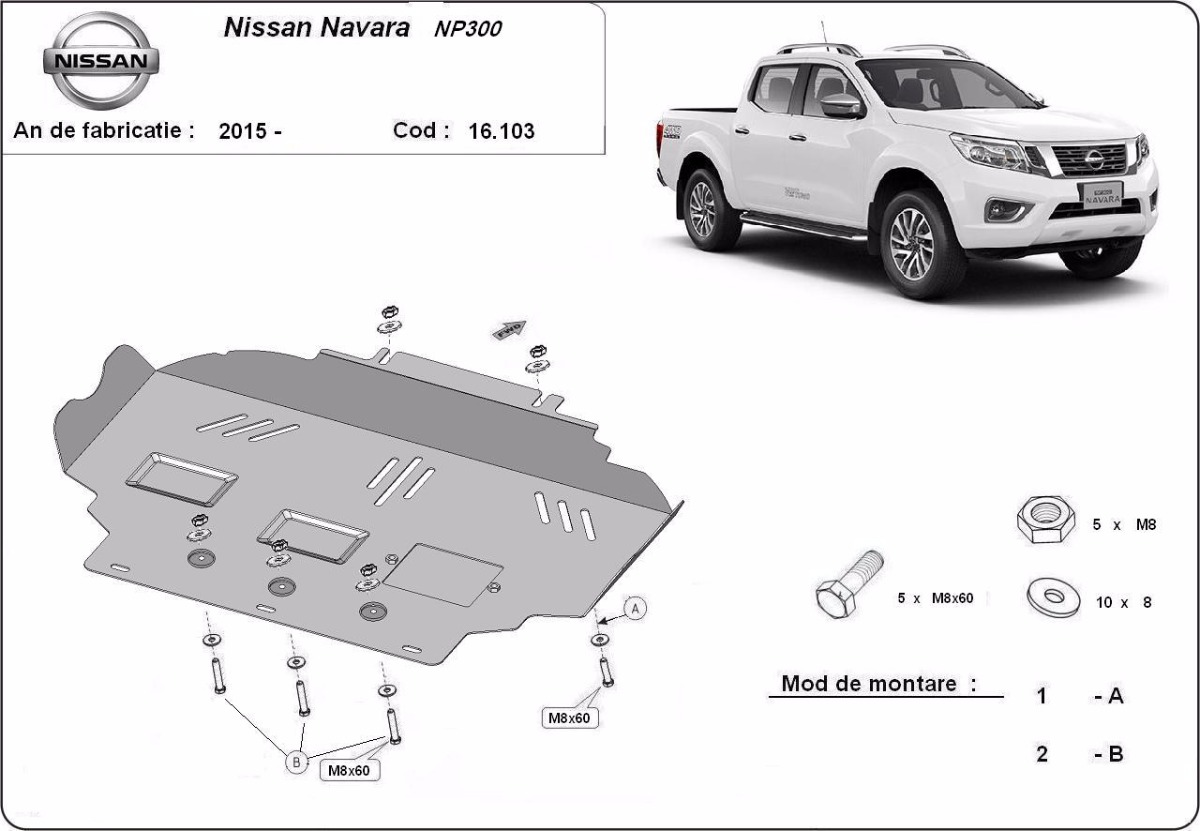 Ocelový kryt olejové vany pro Nissan Navara NP300 - D23 2015 - 2021, všechny motory