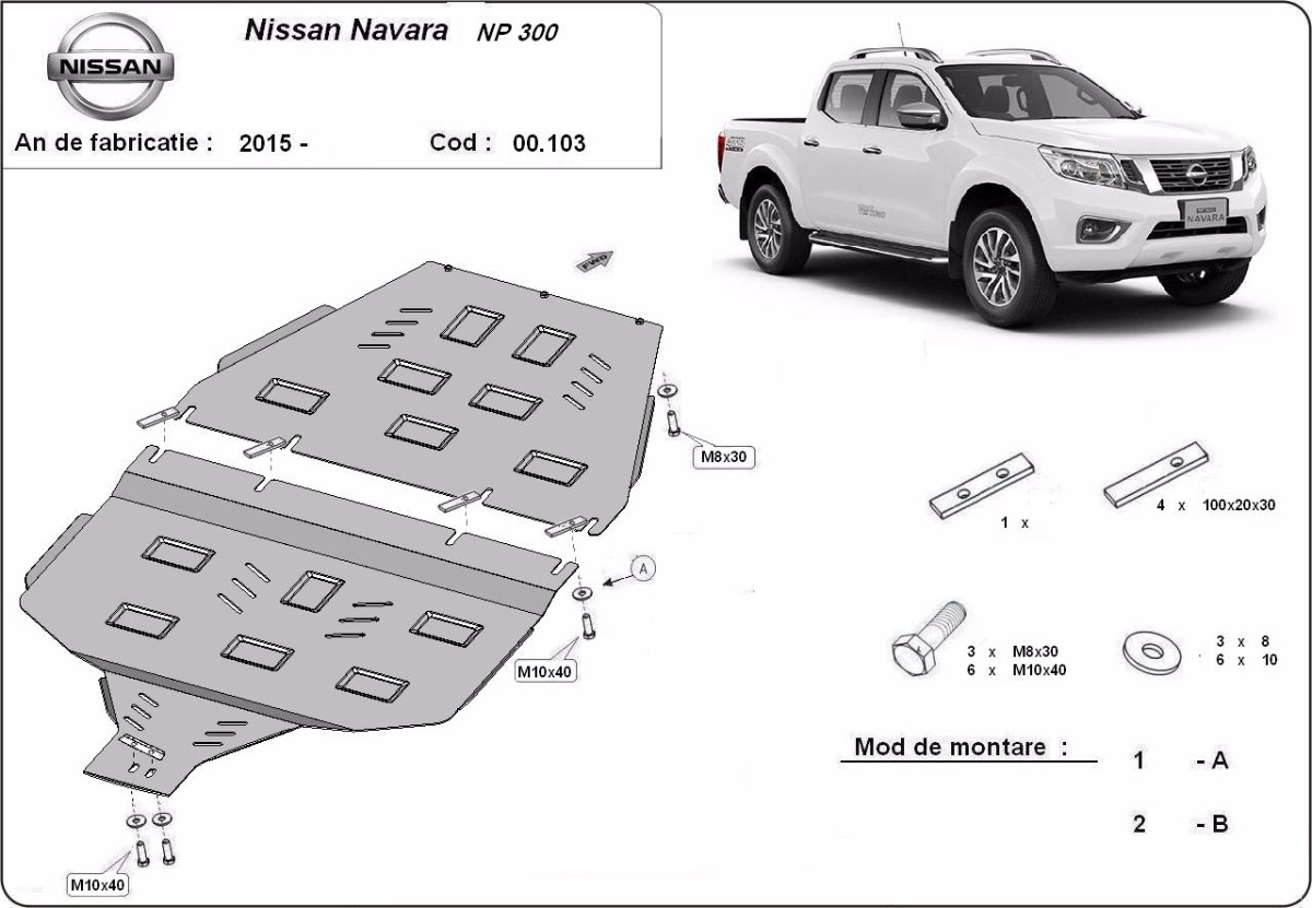 Ocelový kryt převodovky pro Nissan Navara NP300 - D23 2015 - 2021, všechny motory