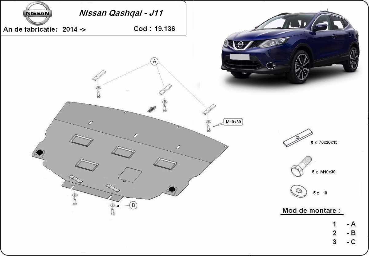 Ocelový kryt olejové vany pro Nissan Qashqai J11 2014 - 2021, všechny motory