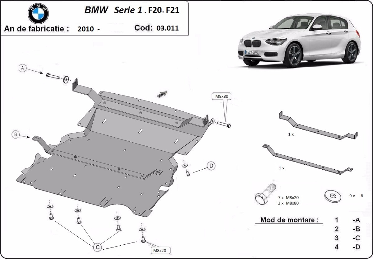 Ocelový kryt olejové vany pro BMW Seria 1 F20/F21 2011 - 2018, všechny motory
