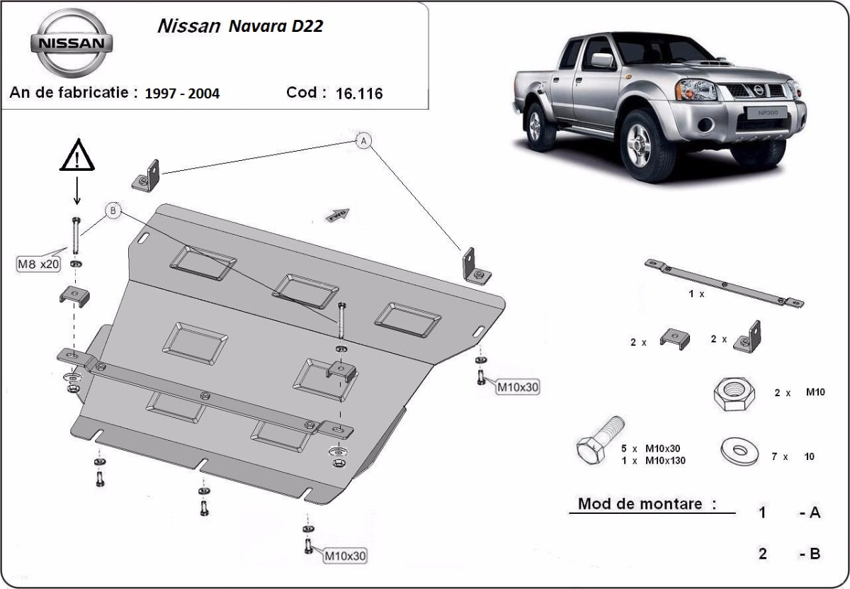 Ocelový kryt olejové vany pro ochranu motoru a chladiče pro Nissan Navara D22 1997 - 2004, všechny motory