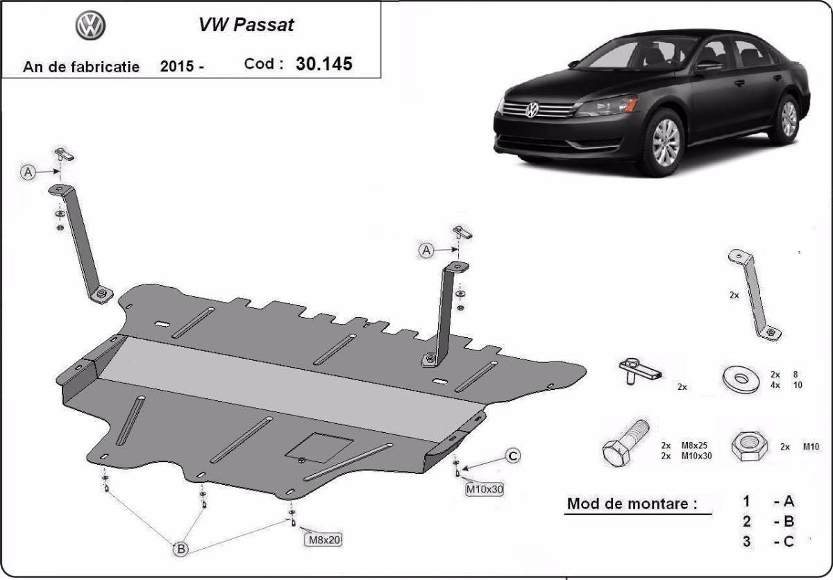 Ocelový kryt olejové vany pro VW Passat B8 - manuální převodovka 2014 - 2026, všechny motory