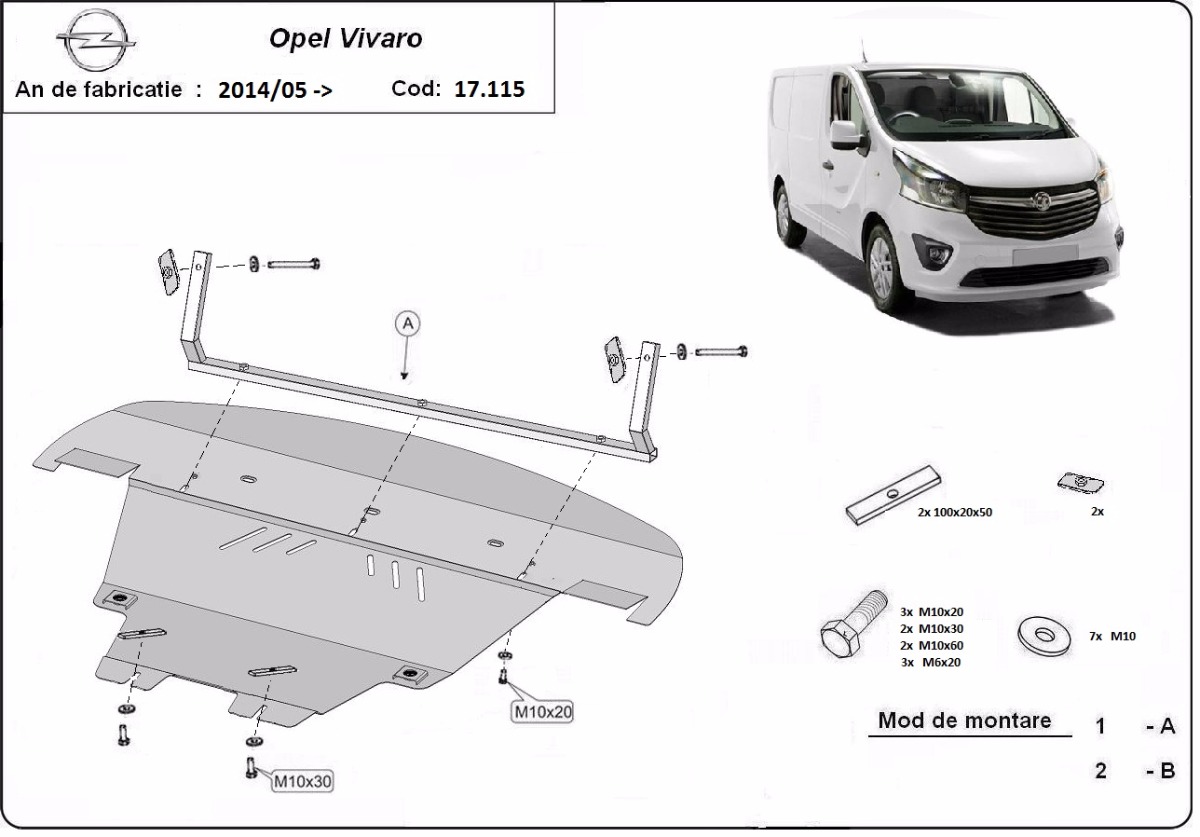 Ocelový kryt olejové vany pro Vauxhall Vivaro B 2014 - 2019, všechny motory