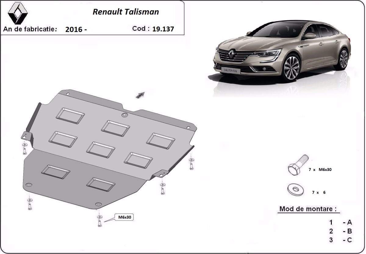 Ocelový kryt olejové vany pro Renault Talisman 2016 - 2022, všechny motory