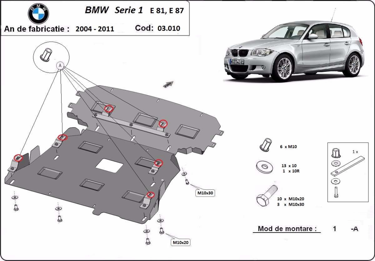 Ocelový kryt olejové vany pro BMW Seria 1 E81/E87/E82 2004 - 2011, všechny motory