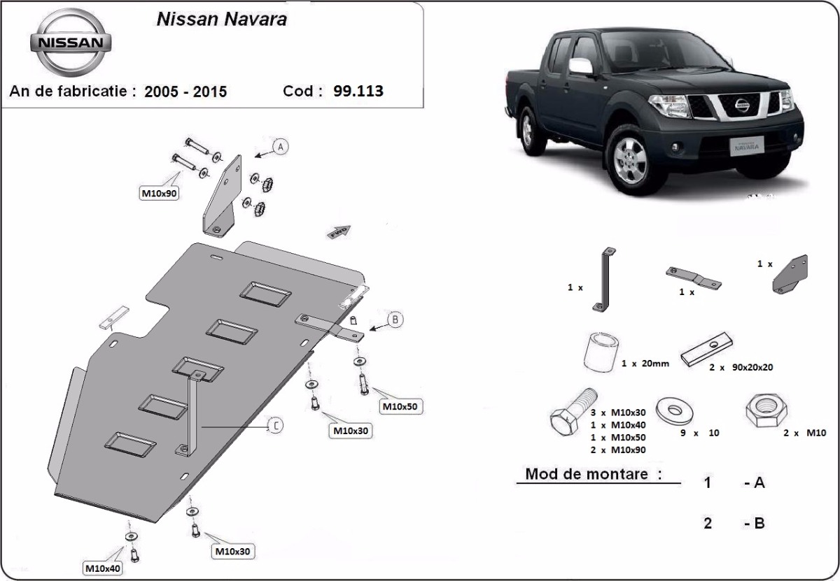 Ocelový kryt palivové nádrže pro Nissan Navara D40 2005 - 2015, všechny motory