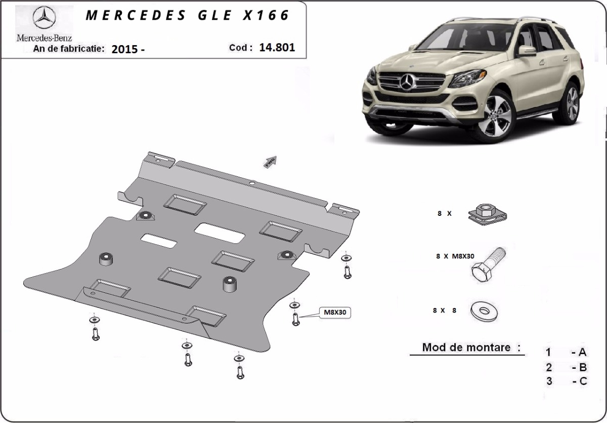 Ocelový kryt olejové vany pro Mercedes GLE X166 2015 - 2019, všechny motory