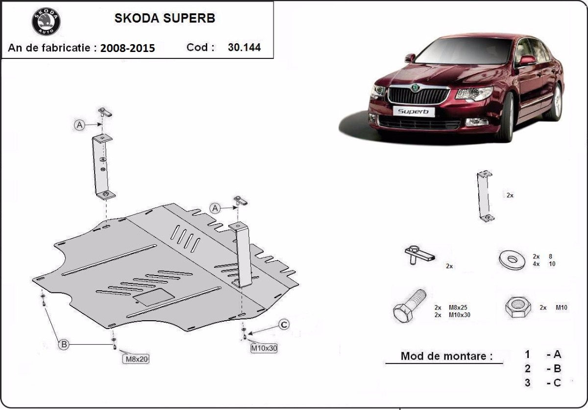 Ocelová ochrana pod olejovou vanu pro Škoda Superb 2008 - 2015, Unknown