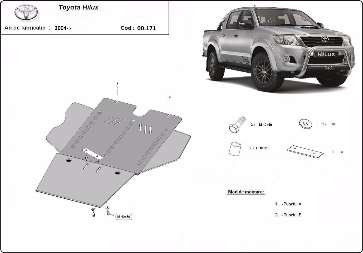 Ocelový kryt převodovky a filtru pevných částic pro Toyota Hilux 2004 - 2015, všechny motory