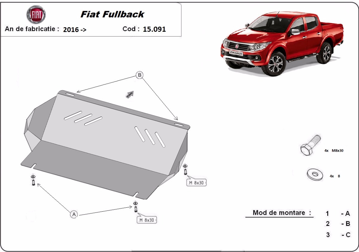 Ocelový kryt chladiče pro Fiat Fullback 2016 - 2019, všechny motory