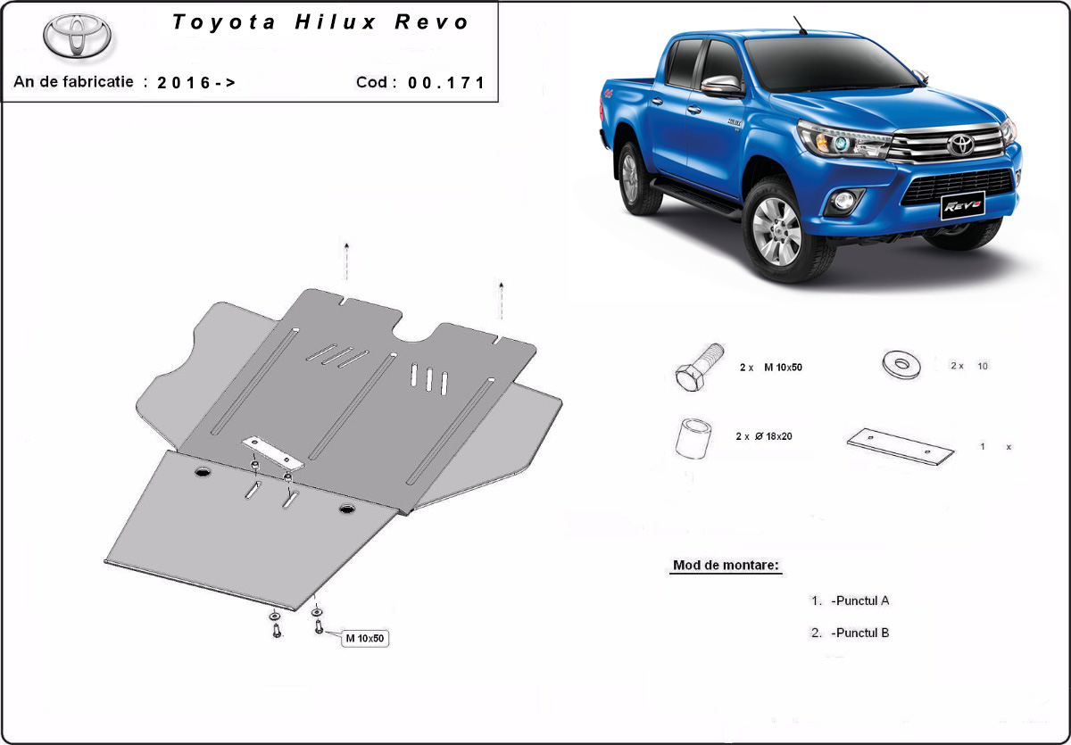 Ocelový kryt převodovky pro Toyota Hilux Revo 2016 - 2026, všechny motory