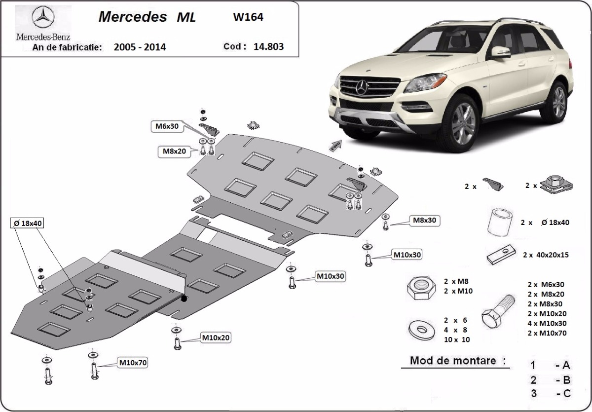 Ocelový kryt olejové vany pro Mercedes ML W164 2005 - 2011, všechny motory
