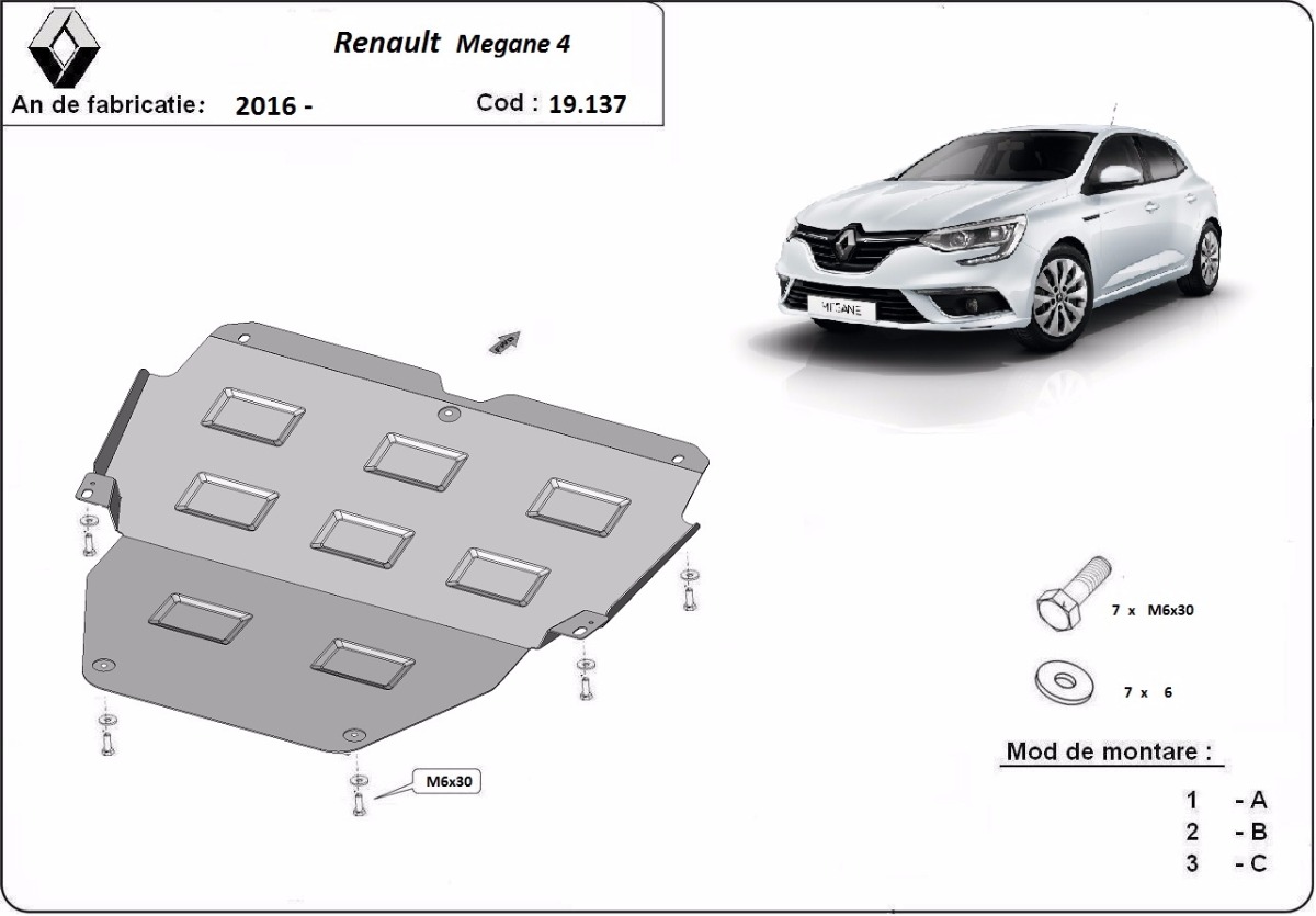 Ocelový kryt olejové vany pro Renault Megane 4 2016 - 2026, všechny motory