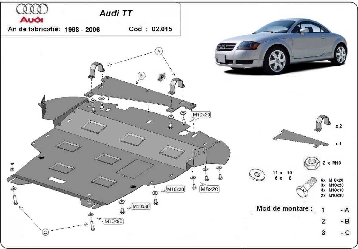 Ocelový kryt olejové vany pro Audi TT 1998 - 2006, všechny motory