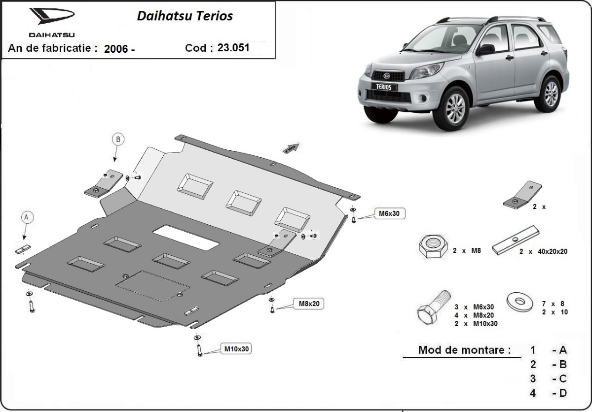 Ocelový kryt jímky pro Daihatsu Terios 2006 - 2018, všechny motory