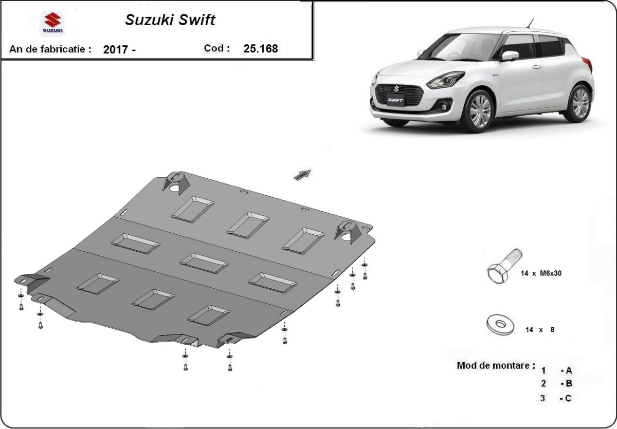 Ocelový kryt olejové vany pro Suzuki Swift 2017 - 2026, všechny motory