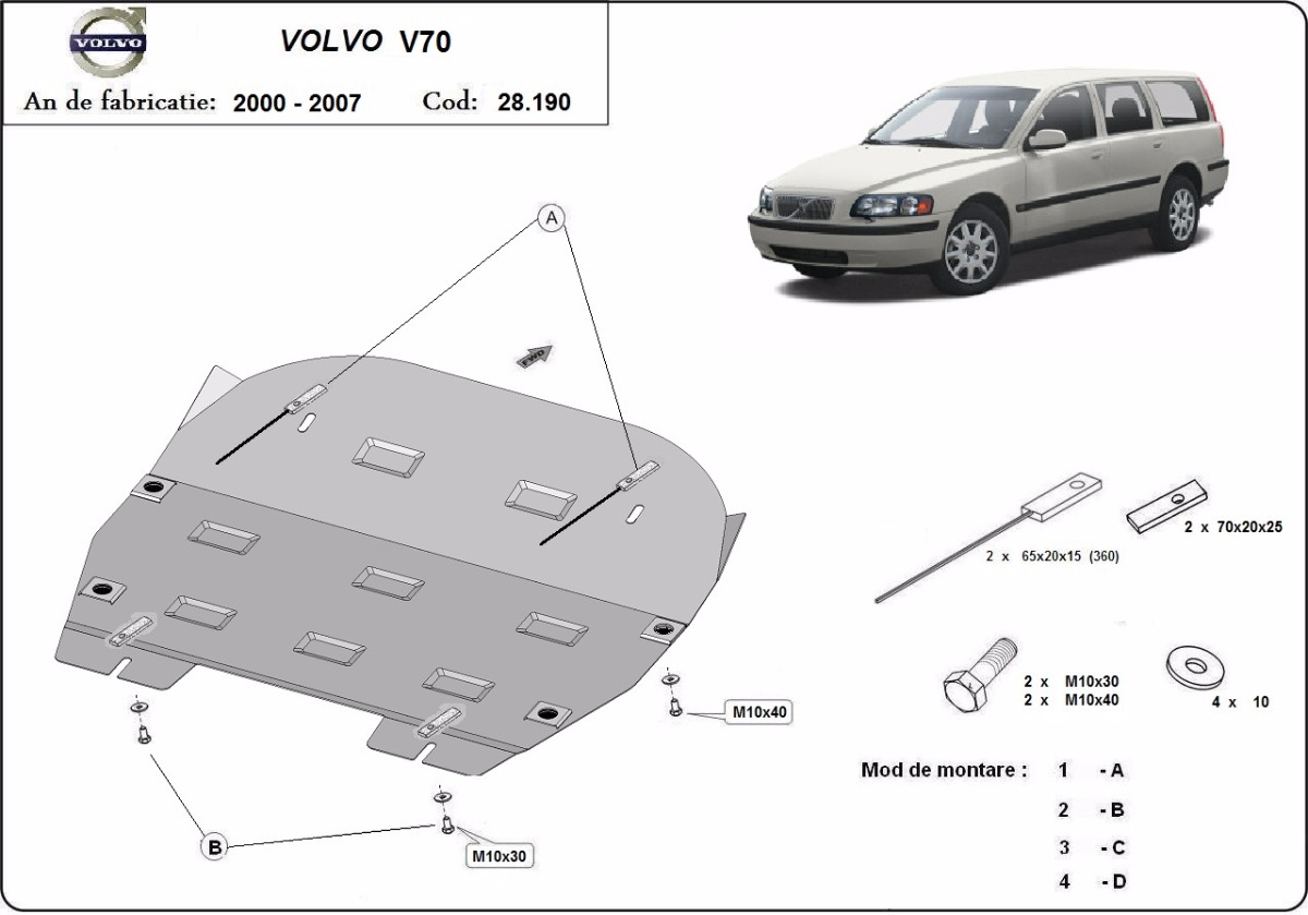 Ocelový kryt olejové vany pro Volvo V70 2000 - 2007, všechny motory