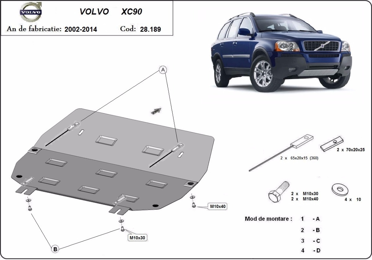 Ocelový kryt olejové vany pro Volvo XC90 2002 - 2014, všechny motory