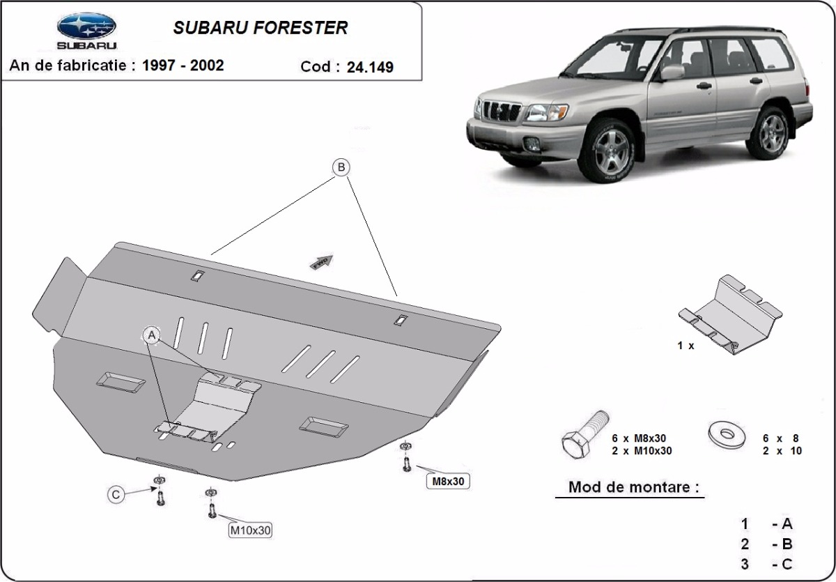 Ocelový kryt olejové vany pro Subaru Forester 1 1997 - 2002, všechny motory