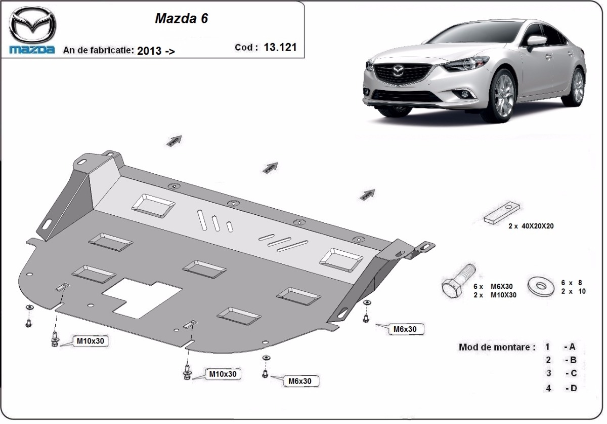 Ocelový kryt olejové vany pro Mazdu 6 2013 - 2026, všechny motory