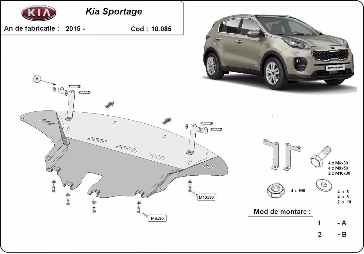 Ocelový kryt olejové vany pro Kia Sportage 2015 - 2019, všechny motory