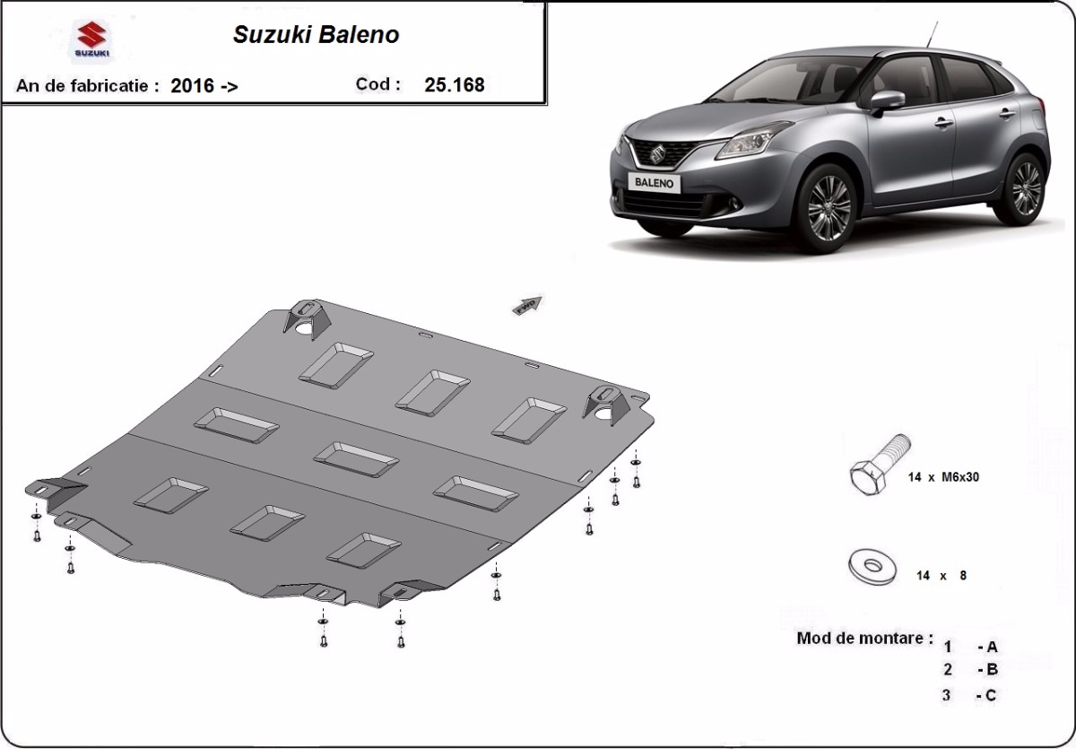 Ocelový kryt olejové vany pro Suzuki Baleno 2016 - 2026, všechny motory