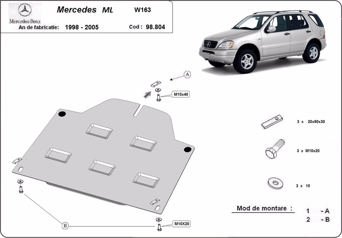 Ocelový kryt diferenciálu pro Mercedes ML W163 1998 - 2005, všechny motory