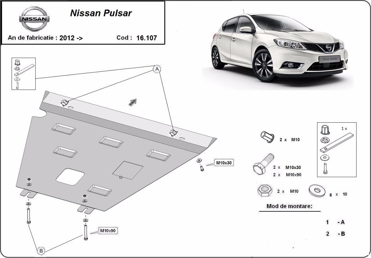 Ocelový kryt olejové vany pro Nissan Pulsar 2012 - 2018, všechny motory
