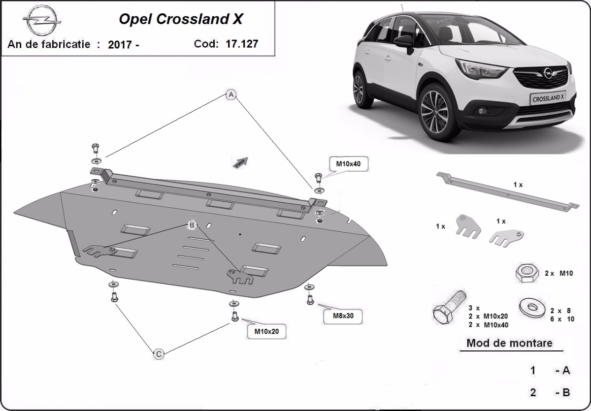 Ocelový kryt olejové vany pro Vauxhall Crossland X 2017 - 2026, všechny motory