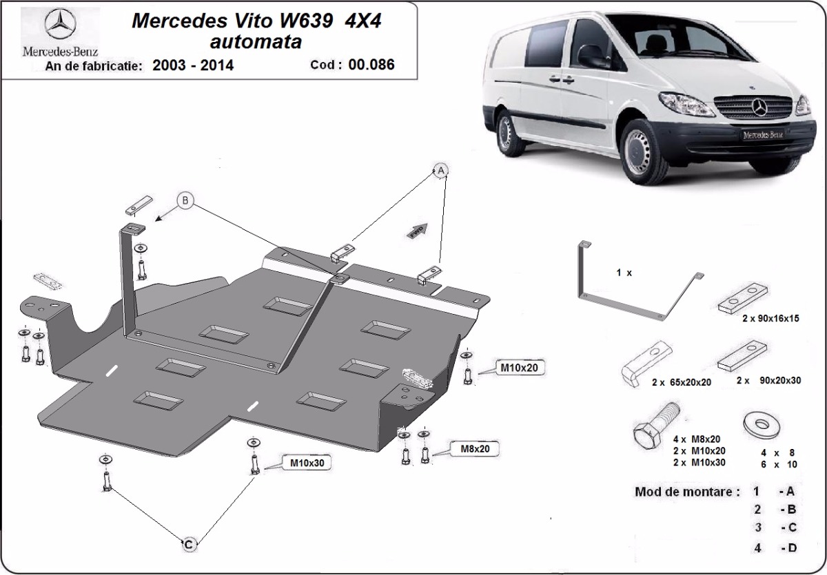 Ocelový kryt převodovky pro Mercedes Vito W639 - 4x4 - automatická převodovka 2003 - 2014, 4x4