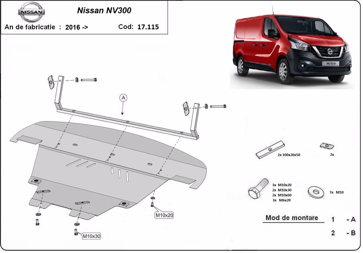 Ocelový kryt olejové vany pro Nissan NV300 2014 - 2021, všechny motory
