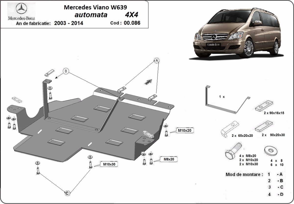 Ocelový kryt převodovky pro Mercedes Viano W639 - 4x4 - automatická převodovka 2003 - 2014, 4x4