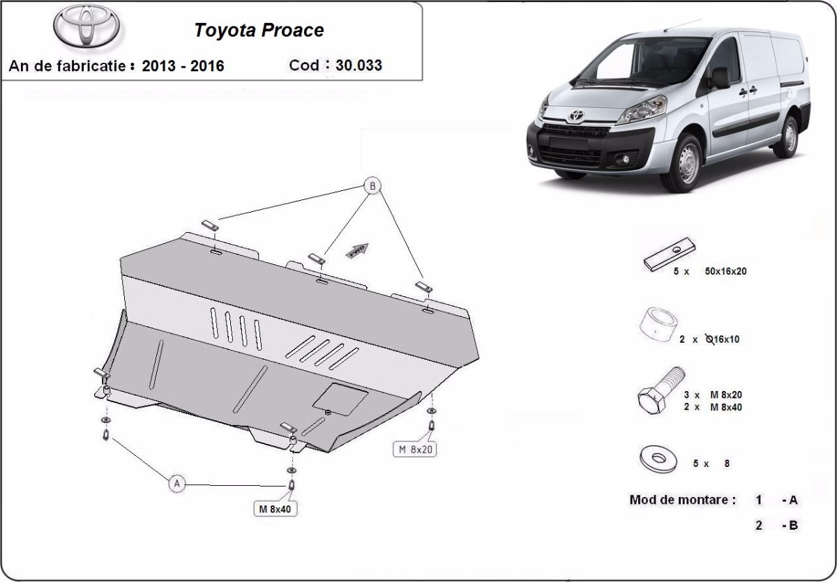Ocelový kryt olejové vany pro Toyota Proace 2013 - 2016, všechny motory