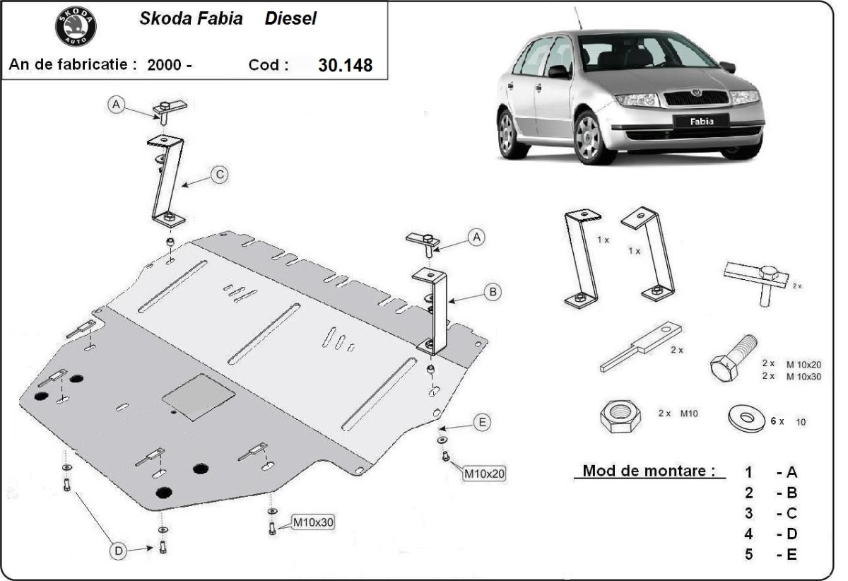 Ocelová ochrana olejové vany pro Škoda Fabia Diesel 1999 - 2007, všechny motory