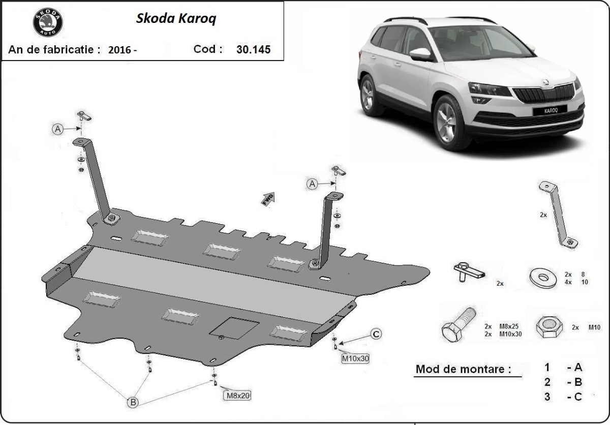 Ocelový kryt olejové vany pro Škoda Karoq - manuální převodovka 2016 - 2026, všechny motory